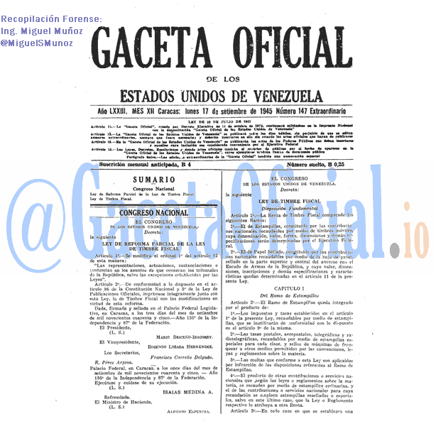 Gaceta Oficial 147 del 17 Septiembre 1945