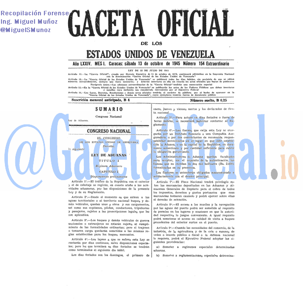 Gaceta Oficial 154 del 13 Octubre 1945