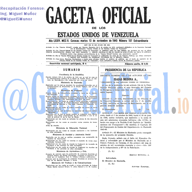 Gaceta Oficial 157 del 13 Noviembre 1945