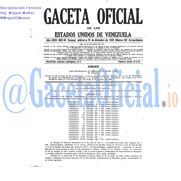 Gaceta Oficial 162 del 19 Diciembre 1945