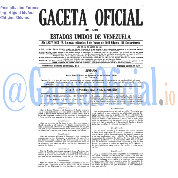 Gaceta Oficial 168 del 6 Febrero 1946