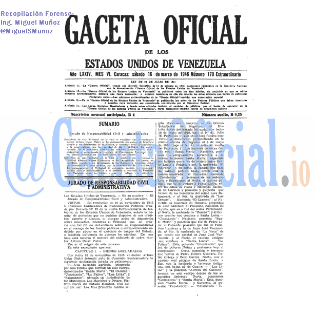 Gaceta Oficial 170 del 16 Marzo 1946