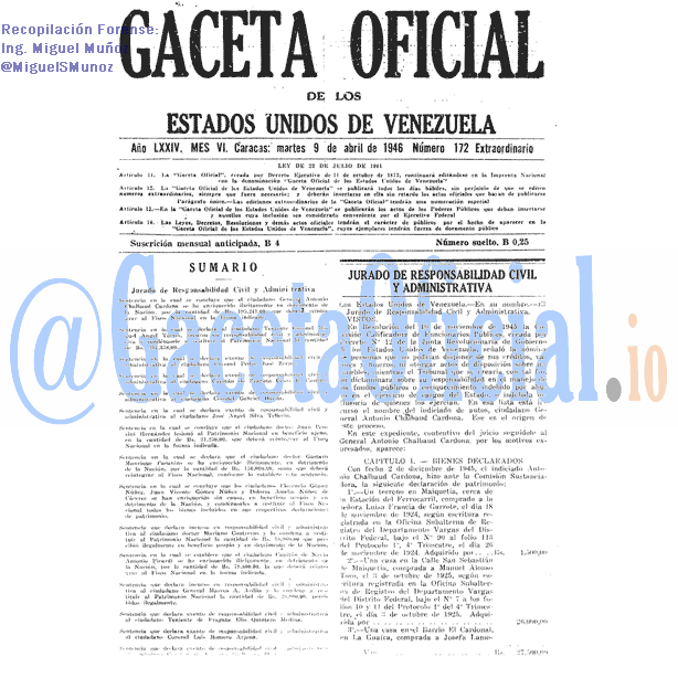 Gaceta Oficial 172 del 9 Abril 1946