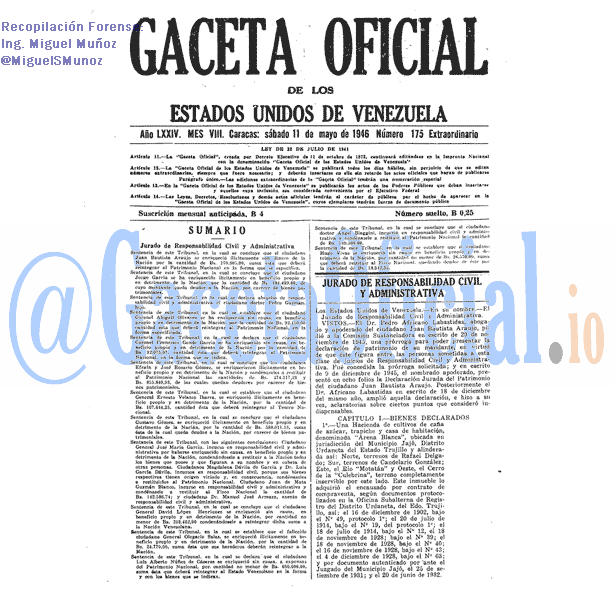 Gaceta Oficial 175 del 11 Mayo 1946