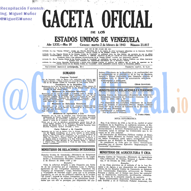 Gaceta Oficial 21017 del 2 Febrero 1943