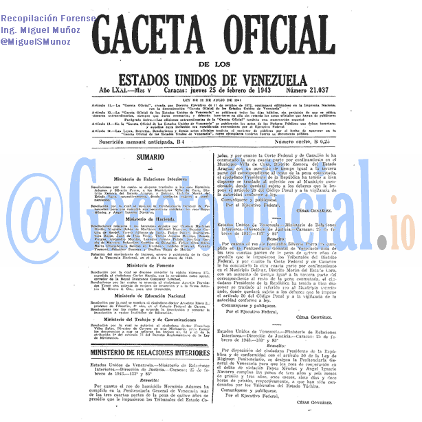 Gaceta Oficial 21037 del 25 Febrero 1943