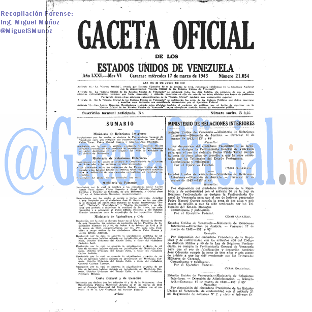 Gaceta Oficial 21054 del 17 Marzo 1943