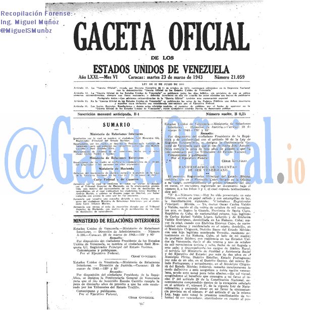 Gaceta Oficial 21059 del 23 Marzo 1943