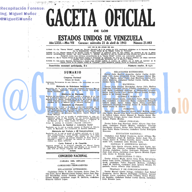 Gaceta Oficial 21083 del 21 Abril 1943