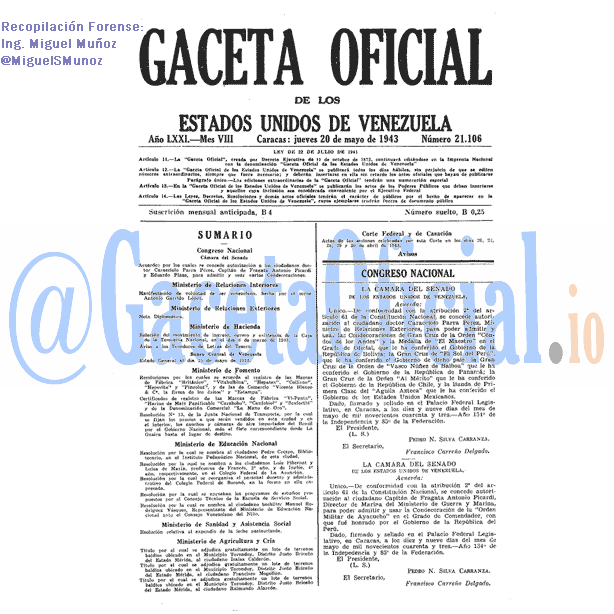 Gaceta Oficial 21106 del 20 Mayo 1943
