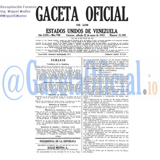 Gaceta Oficial 21108 del 22 Mayo 1943