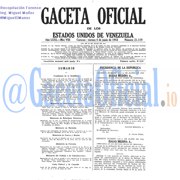 Gaceta Oficial 21119 del 4 Junio 1943