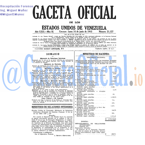 Gaceta Oficial 21127 del 14 Junio 1943