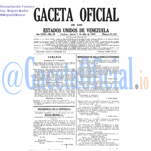 Gaceta Oficial 21142 del 1 Julio 1943