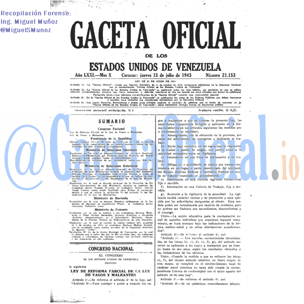 Gaceta Oficial 21153 del 15 Julio 1943