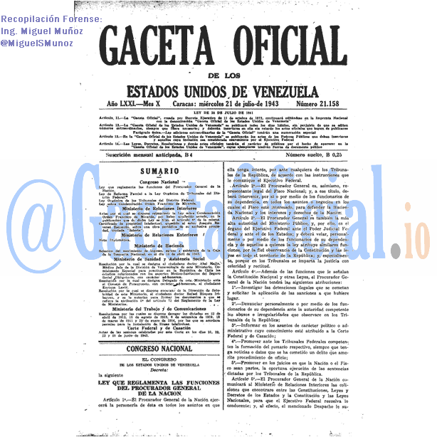 Gaceta Oficial 21158 del 21 Julio 1943
