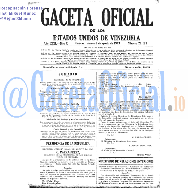 Gaceta Oficial 21171 del 6 Agosto 1943