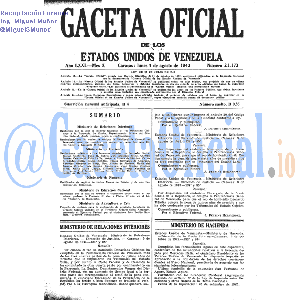 Gaceta Oficial 21173 del 9 Agosto 1943