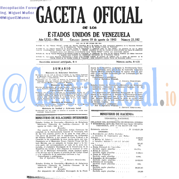 Gaceta Oficial 21182 del 19 Agosto 1943