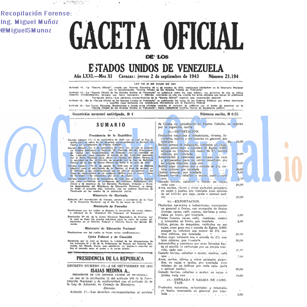 Gaceta Oficial 21194 del 2 Septiembre 1943