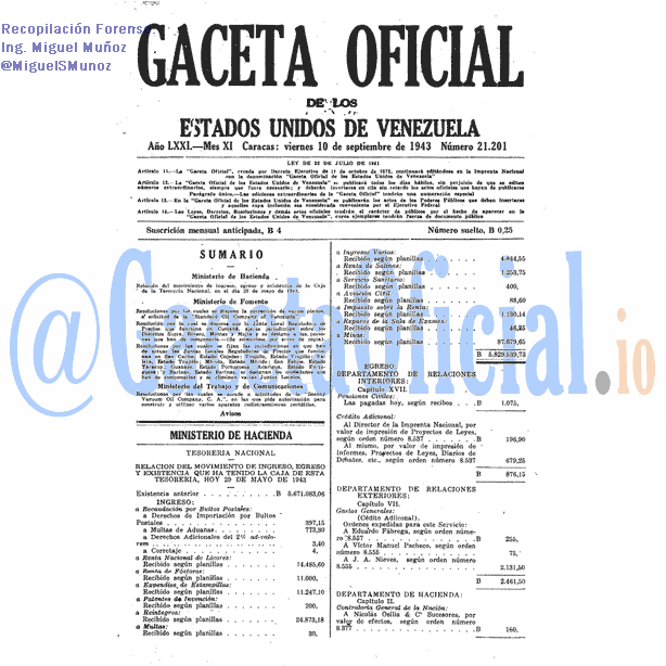 Gaceta Oficial 21201 del 10 Septiembre 1943