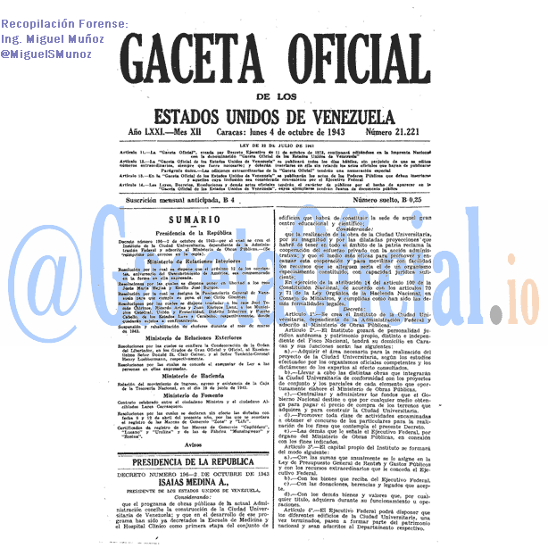 Gaceta Oficial 21221 del 4 Octubre 1943