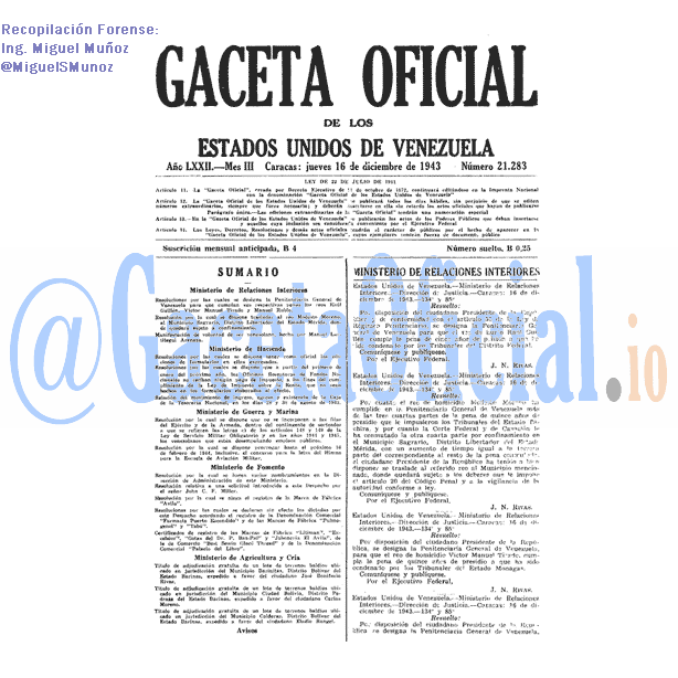 Gaceta Oficial 21283 del 16 Diciembre 1943