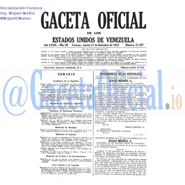 Gaceta Oficial 21287 del 21 Diciembre 1943
