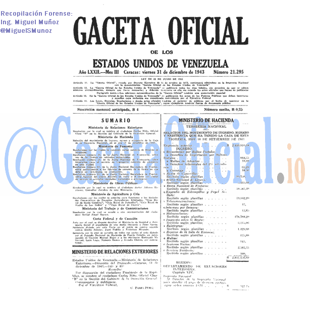 Gaceta Oficial 21295 del 31 Diciembre 1943