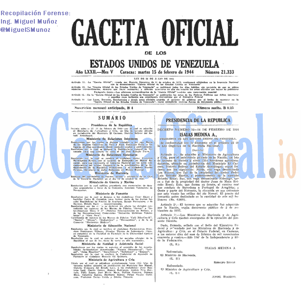 Gaceta Oficial 21333 del 15 Febrero 1944