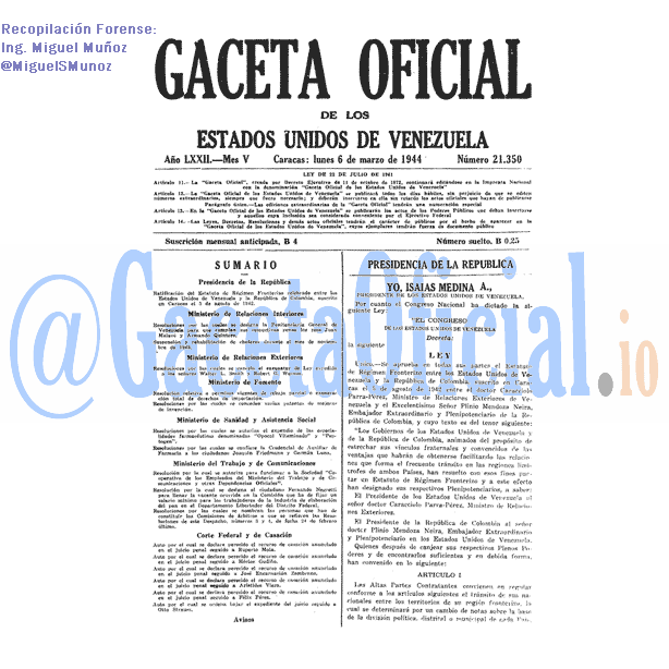 Gaceta Oficial 21350 del 6 Marzo 1944