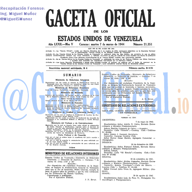 Gaceta Oficial 21351 del 7 Marzo 1944