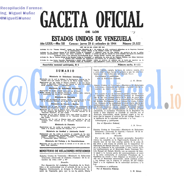 Gaceta Oficial 21522 del 28 Septiembre 1944