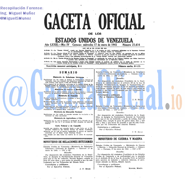 Gaceta Oficial 21614 del 17 Enero 1945