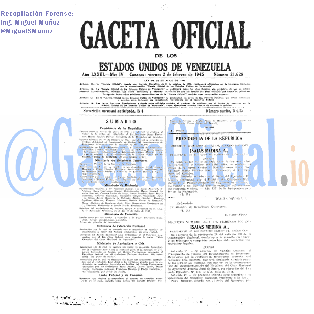 Gaceta Oficial 21628 del 2 Febrero 1945