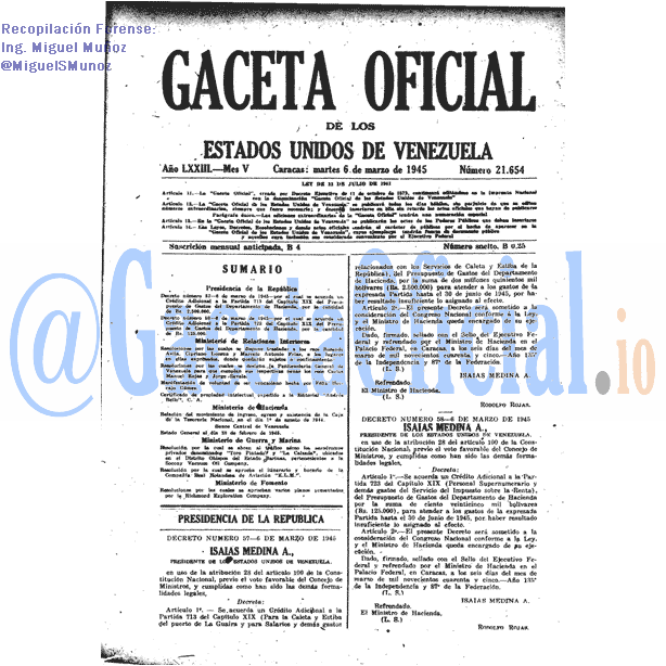 Gaceta Oficial 21654 del 6 Marzo 1945