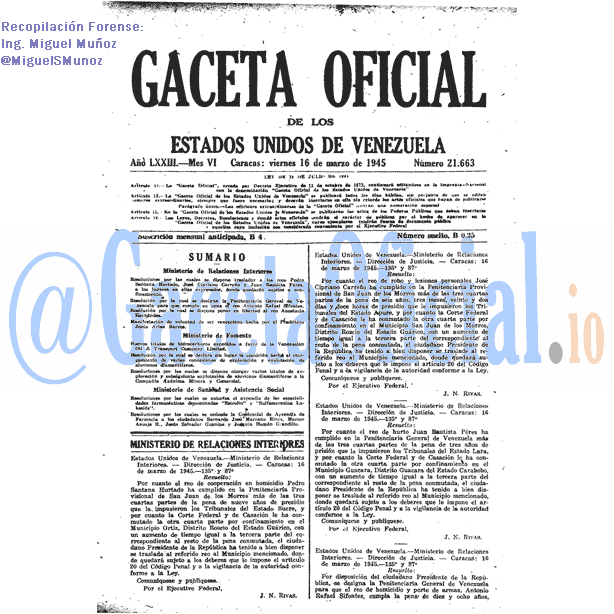 Gaceta Oficial 21663 del 16 Marzo 1945