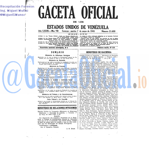 Gaceta Oficial 21699 del 1 Mayo 1945