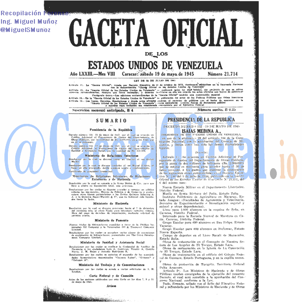 Gaceta Oficial 21714 del 19 Mayo 1945