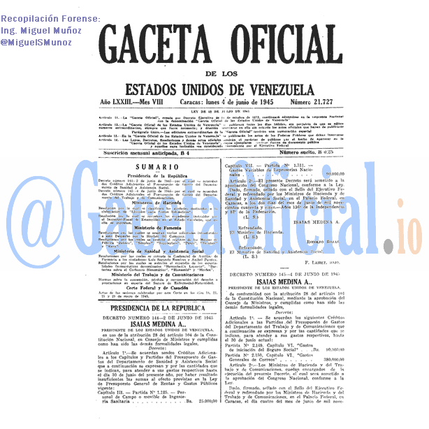 Gaceta Oficial 21727 del 4 Junio 1945