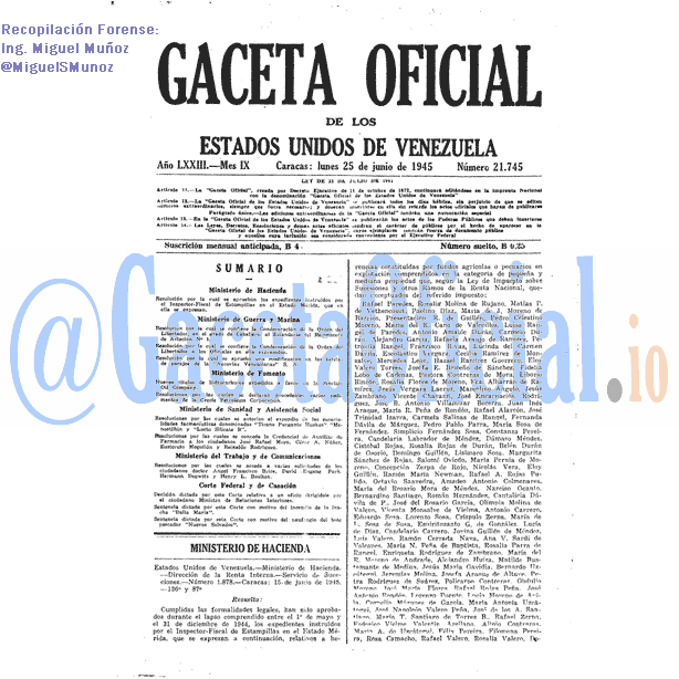 Gaceta Oficial 21745 del 25 Junio 1945