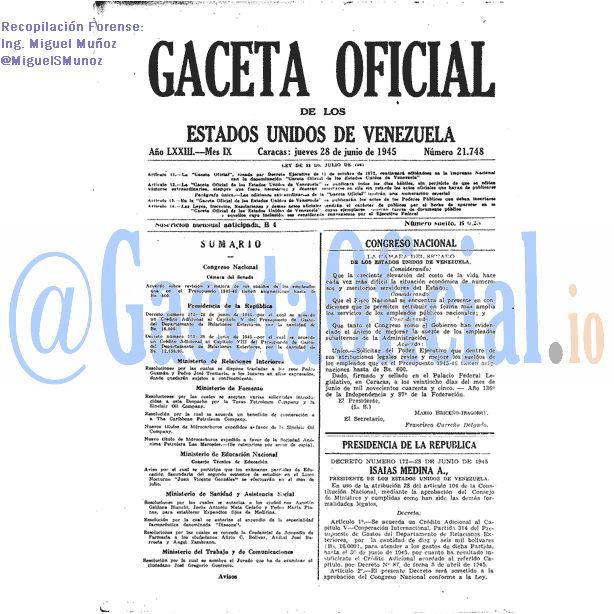 Gaceta Oficial 21748 del 28 Junio 1945
