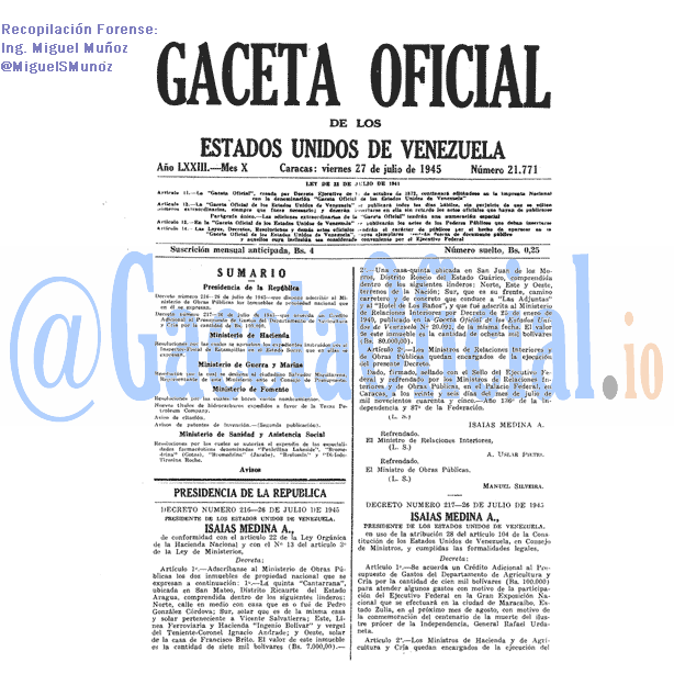 Gaceta Oficial 21771 del 27 Julio 1945