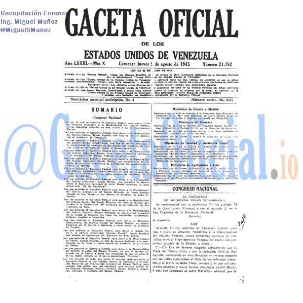 Gaceta Oficial 21782 del 9 Agosto 1945