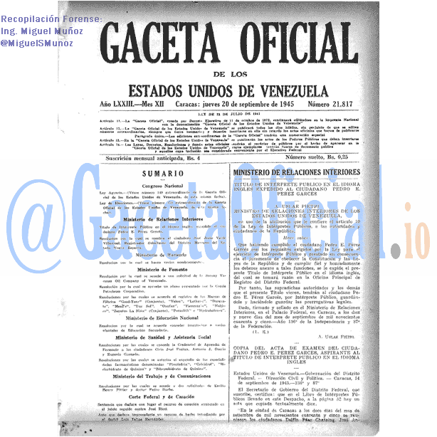 Gaceta Oficial 21817 del 20 Septiembre 1945
