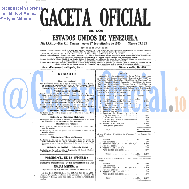 Gaceta Oficial 21823 del 27 Septiembre 1945