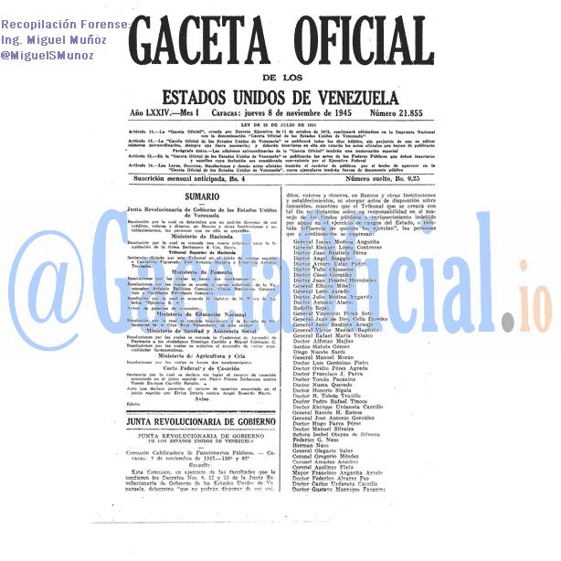 Gaceta Oficial 21855 del 8 Noviembre 1945