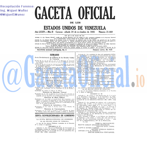 Gaceta Oficial 21869 del 24 Noviembre 1945
