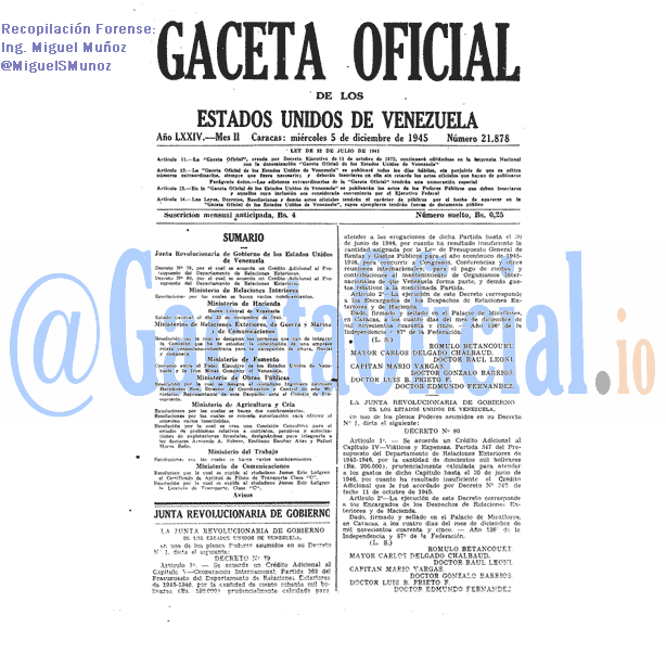 Gaceta Oficial 21878 del 5 Diciembre 1945