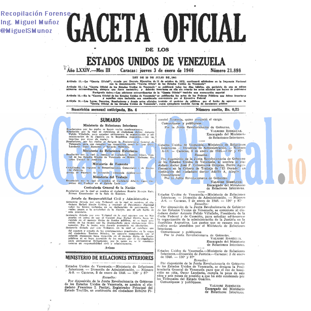 Gaceta Oficial 21898 del 3 Enero 1946